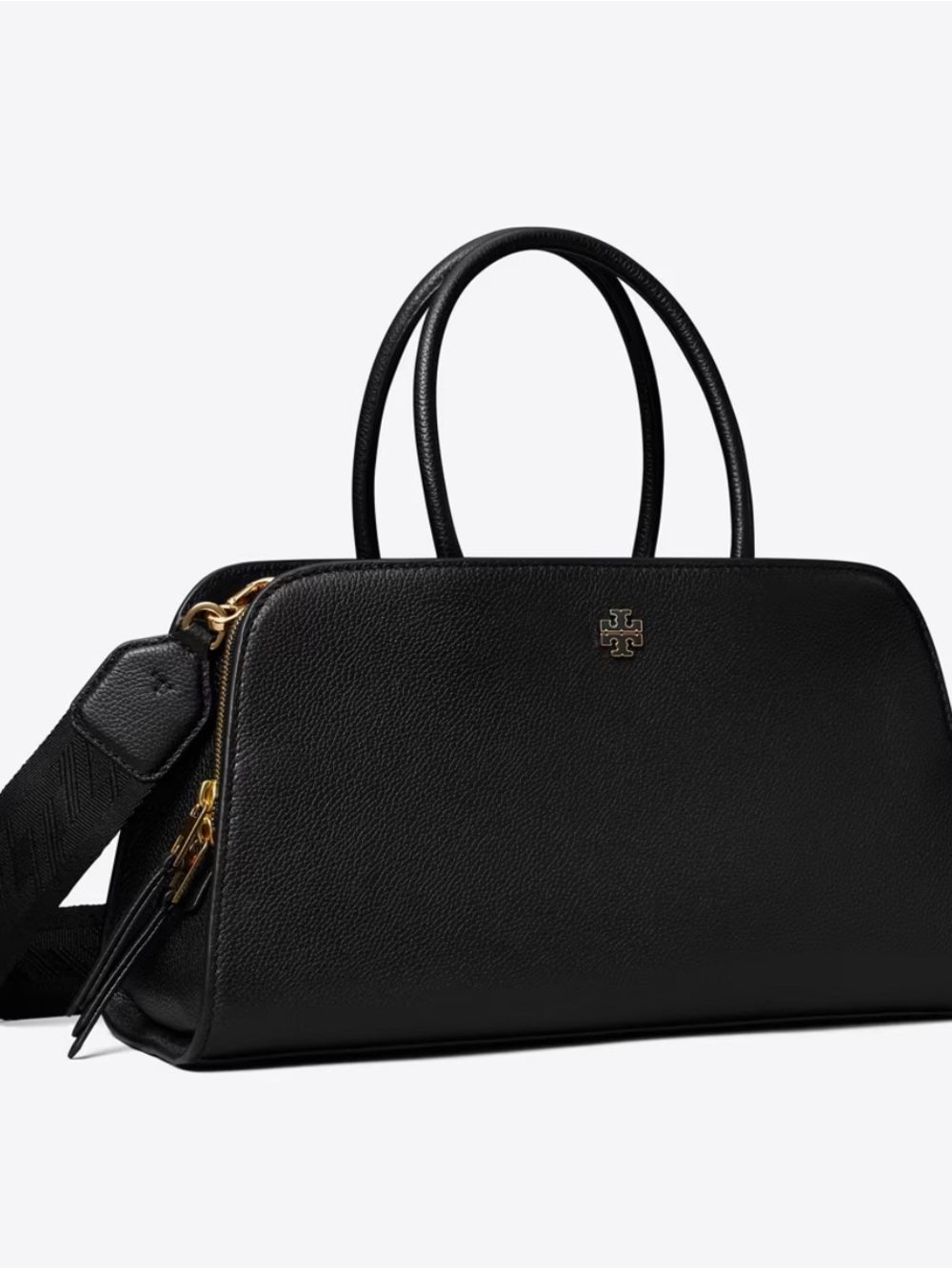 Tory Burch Black Pebbled Leather Satchel with Gold Tone Logo